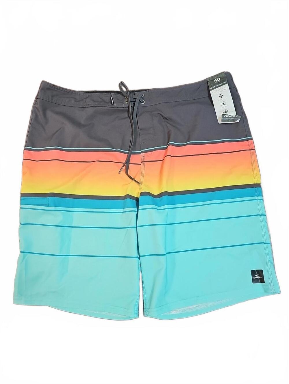 O’Neill Hyperfreak Stretch Boardshorts 21” Blue Orange Striped Men’s 40 Swimsuit